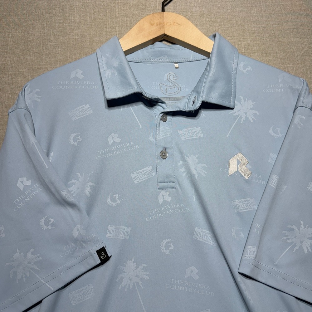Swannies Riviera Country Club Polo Shirt Mens Large Blue SS Golf Performance